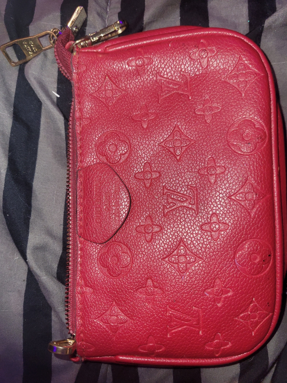 Louis Vuitton Red Monogram Embossed Leather Wristlet